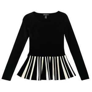 INC International Concepts Women’s Black & White Striped Peplum Top Long Sleeve